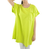 春夏装韩版大码女装中长款薄款卫衣宽松口袋荧光绿卷袖短袖T恤潮