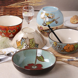 中式手绘陶瓷饭碗汤面碗餐具套装特色个性创意早餐碗 6寸复古汤碗