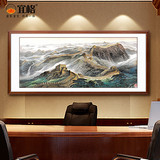 客厅中式风水风景背景墙油画大会堂长城玄关壁画会议室装饰挂画