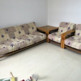 纯实木宜家简约布艺沙发组合方形茶几套折叠沙发床