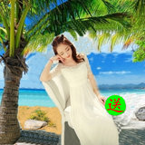 波西米亚连衣裙 海边度假沙滩长裙 一字领串钉珠雪纺蕾丝打底裙子