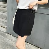 夏款韩国超洋气显瘦百搭休闲西装短裤女宽松气质假两件黑色裙裤潮