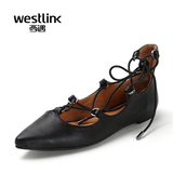 Westlink西遇女鞋2016春季新款交叉绑带尖头芭蕾鞋平底鞋女单鞋