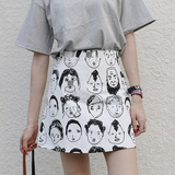hellolynn2016春夏新款 韩国设计感超有趣抽象画A字裙半身裙短裙