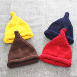 韩国潮童冬季喜欢针织毛线尖尖帽百搭卷边男女宝中小婴儿童时尚新