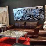 后现代简约客厅大幅银箔彩绘斑马装饰画沙发背景墙壁画展厅装饰画