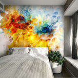 臻心家居 简约油画 客厅玄关 沙发背景 抽象壁画墙纸 油画向日葵