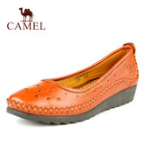 Camel/骆驼正品女鞋 透气女士单鞋夏季新款浅口坡跟真皮休闲鞋