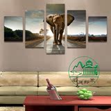五联非洲大象装饰画 动物组合画 简约喷绘油画 沙发背景墙挂画