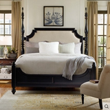 美式黑色做旧时尚订做柱子床双人床布艺床软靠实木婚床上海定制