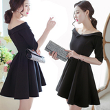 韩国站 新款黑色小礼服连衣裙 时尚气质修身百搭黑裙礼服裙宴会裙