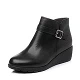 Belle/百丽2015冬季专柜同款黑色小牛皮女短靴3X350DD5