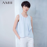 Amii[极简主义]2016春夏新不规则荷叶边纯色无袖雪纺背心11680112