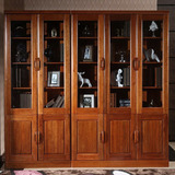 现代中式纯全实木家具黄金胡桃木书柜储物橱带玻璃门自由组合特价