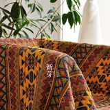 全盖防滑加厚沙发罩粗布民族风沙发巾复古印第安风格 棉线毯三人