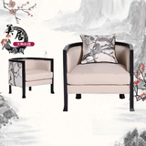 新中式圈椅围椅现代实木沙发椅售楼处客厅单人布艺创意水曲柳家具