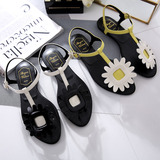 香港代购2016夏季RV1平底夹趾凉鞋向日葵女鞋平跟花朵方扣罗马鞋