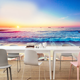 3D立体大型壁画浪漫海滩沙滩客厅卧室餐厅电视背景墙墙纸壁纸无缝