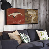 星川沙发背景墙画中式客厅装饰画有框玄关家居饰品日式鲤鱼和仙鹤