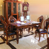 欧式餐桌椅组合 1.6米长方形餐桌 6人美式实木雕花 饭桌一桌六椅