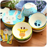 日式创意卡通碗餐具陶瓷碗盘 可爱家用动物碗筷套装儿童碗甜品碗