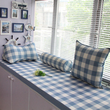 田园蓝色大小方格子订做定制海绵飘窗垫窗台阳台垫榻榻米垫卧室垫