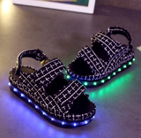 ee2016夏同款发光鞋凉靴厚底凉鞋LED灯光鞋USB充电夜光鞋女