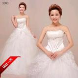 韩式新娘蕾丝一字肩修身绑带齐地公主婚纱礼服2015冬季新款5956