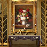 纯手绘欧式油画手工牡丹花卉装饰画美式挂画客厅玄关餐厅竖版正品