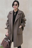 韩国秋冬新款气质羊绒系带毛呢大衣中长款茧型宽松大码呢外套女潮