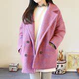 韩版学院风羊毛呢外套女中长款加棉加厚2015冬装茧型宽松呢子大衣