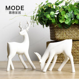 北欧简约现代纯白色陶瓷情侣小鹿装饰摆件客厅样板房摆设工艺品