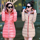 反季2015年新款棉衣女羽绒棉服女中长款韩国修身加大加厚连帽外套