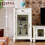 尚轩世家美式乡村全实木象牙白酒柜欧式简约复古储物柜玻璃展示柜