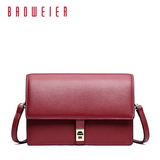 包薇尔2016新款牛皮女包 红色锁扣小方包 时尚单肩斜挎包女士包包
