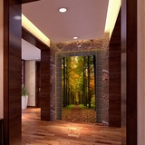 大型3D立体 延伸空间树林林荫道 走廊玄关壁画墙纸 黄金大道