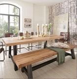 美式乡村复古餐桌铁艺实木餐桌椅长方形书桌会议桌家具咖啡厅桌椅