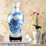 景德镇陶瓷花瓶现代山水青花瓷器摆件大号落地装饰工艺品客厅摆设
