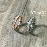 彩金极细单排满钻镶钻18K玫瑰金钛钢戒指女韩国饰品食指环不褪色