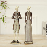 蘑菇堡创意树脂动物欧式复古摆件绅士兔子工艺礼品结婚礼家居装饰