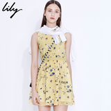Lily2016夏新款女装可爱复古收腰无袖衬衫领连衣裙116230C7549