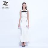 百丝BCVOGA专柜正品2015夏 白色拼色甜美修身连衣裙B152TD0374