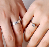 周六福珠宝S925纯银镀白金戒指男女情侣对免费刻字