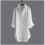 香港代购ZARA春夏装女装纯棉中长款打底衬衣显瘦大码白衬衫女长袖