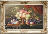 纯手绘油画欧式古典静物油画玄关餐厅有框别墅欧式装饰画水果m019