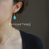 faveur 加拿大设计师 可爱的 绿松石水滴14k包金耳环 简单而优雅