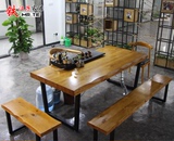 实木办公桌自然边 LOFT美式复古铁艺餐桌椅长方形酒吧咖啡厅桌椅