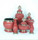 陶瓷花盘花瓶摆件 欧式花瓶玫瑰花红色储物将军罐客厅摆件装饰