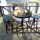 美式loft铁艺圆桌几可升降吧台桌椅组合复古做旧酒吧椅咖啡休闲椅