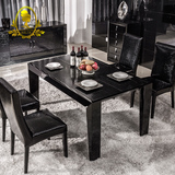 品牌现代简约时尚实木新古典后现代黑色钢琴烤漆餐台餐桌椅组合